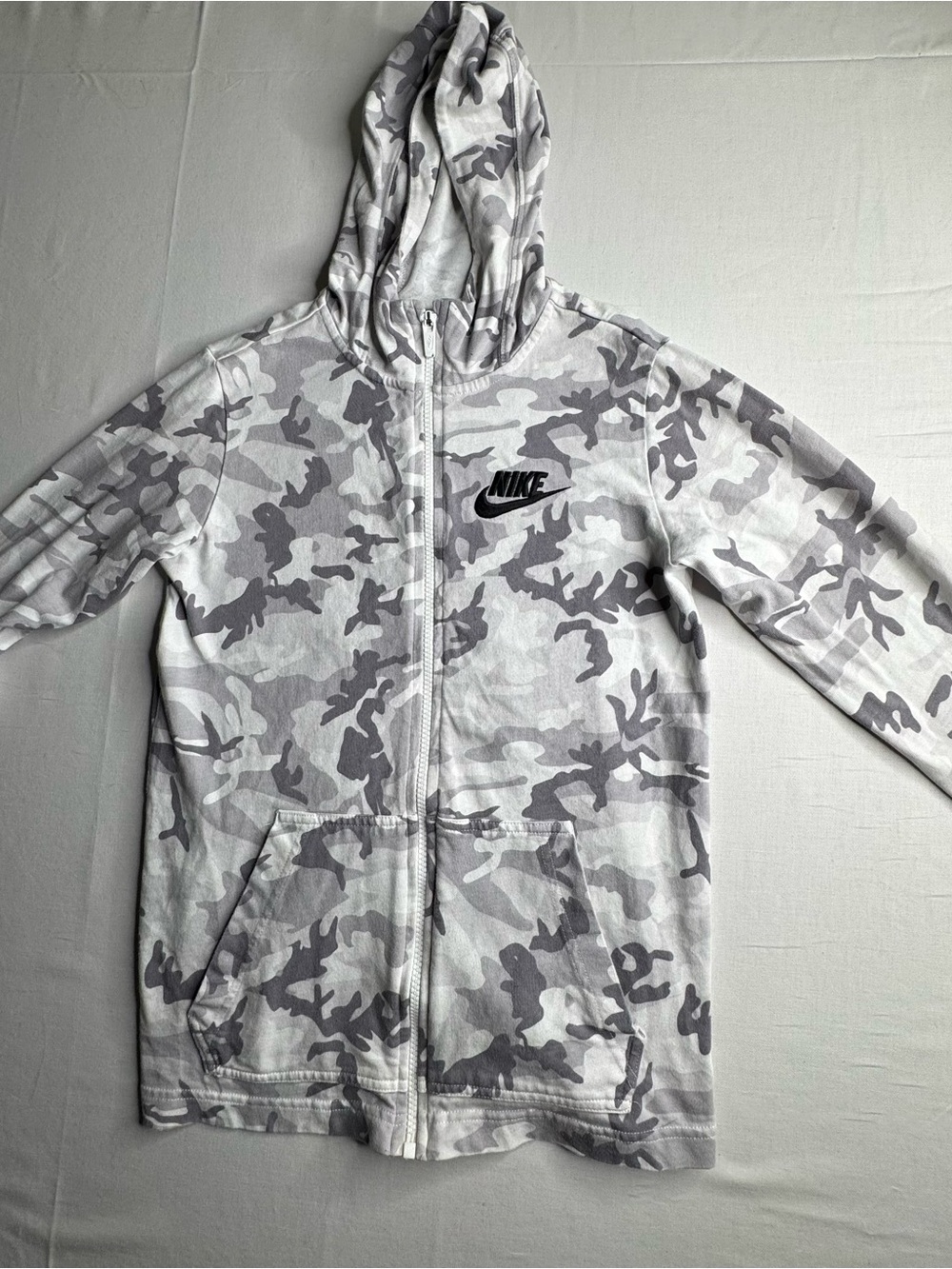 Nike White & Gray Camo Zip Hoodie for Kids
